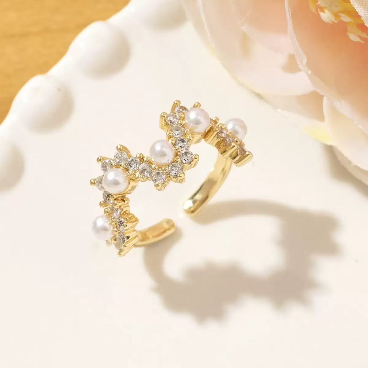 Pearl Zirconia Open Ring