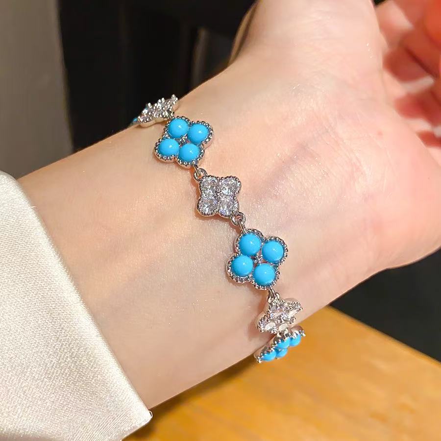 18K Gold Turquoise Zircon Floral Bracelet