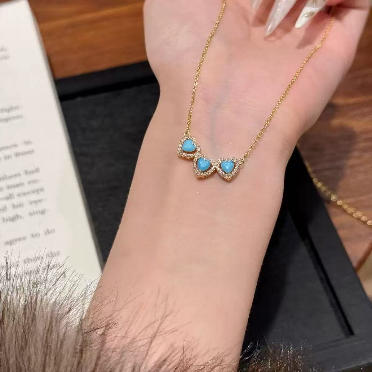 Turquoise Diamond Heart Necklace