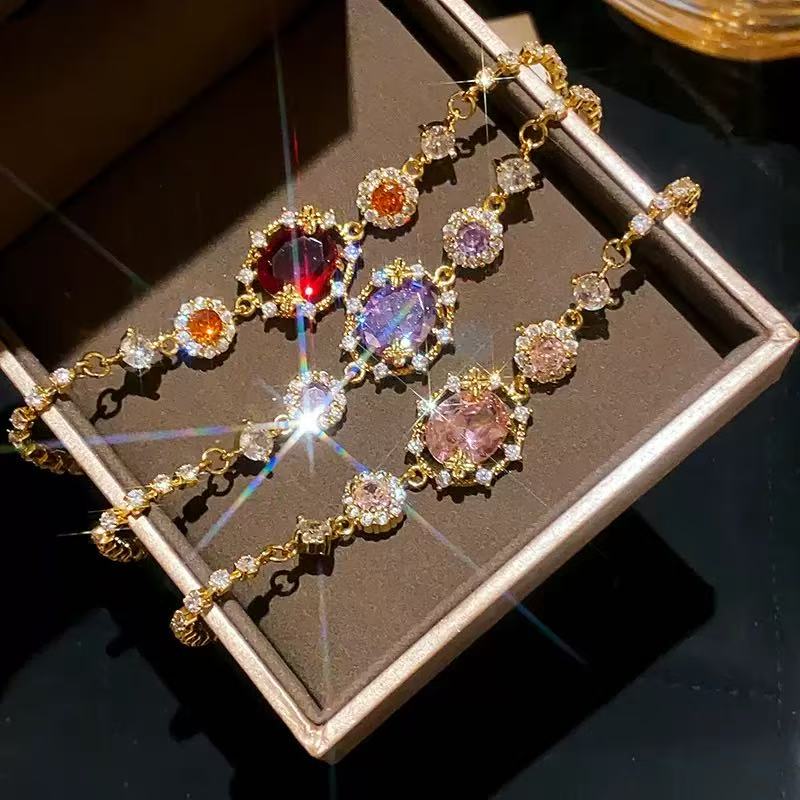 18K Gold Colorful Zirconia Halo Bracelet