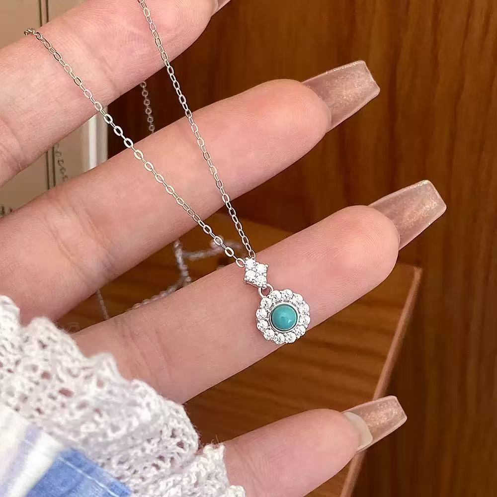 S925 Sterling Silver Turquoise Elegant Pendant Necklace