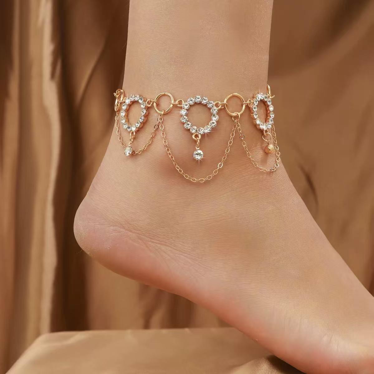 Full Crystal Tassel Hoop Anklet