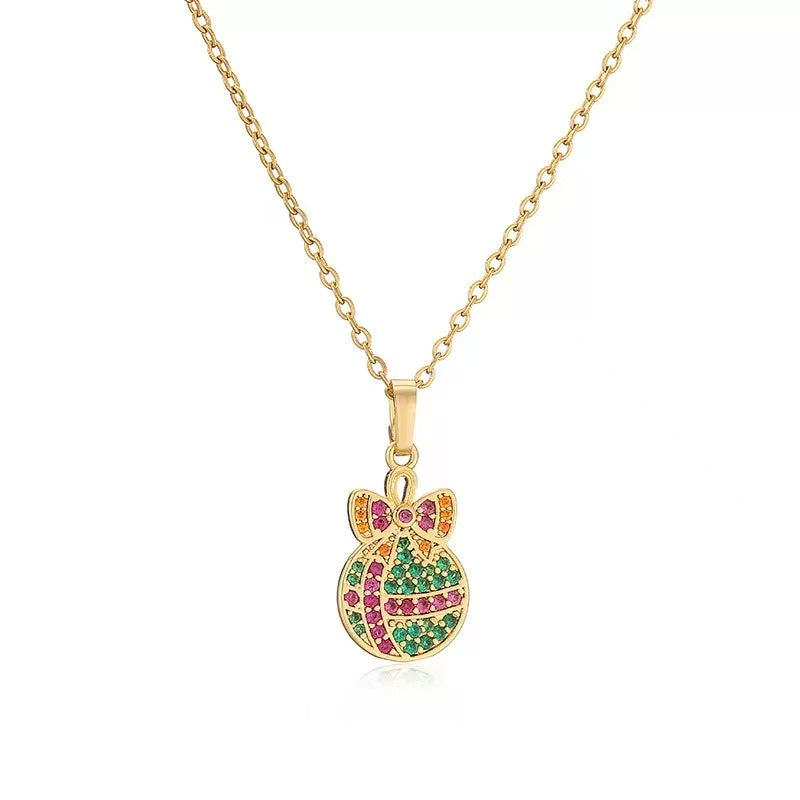 Colorful Zircon Copper Christmas Charm Necklace