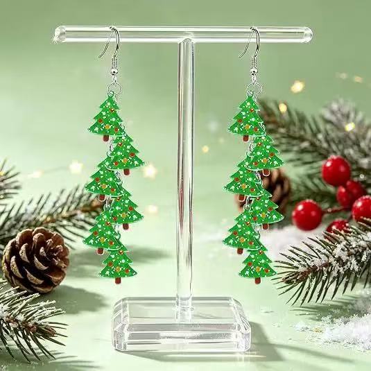 Green Acrylic Christmas Tree Tassel Party Earrings