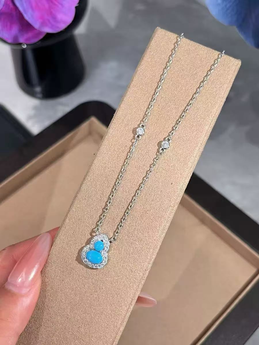 Vintage Full Diamond Blue Turquoise Gourd Necklace