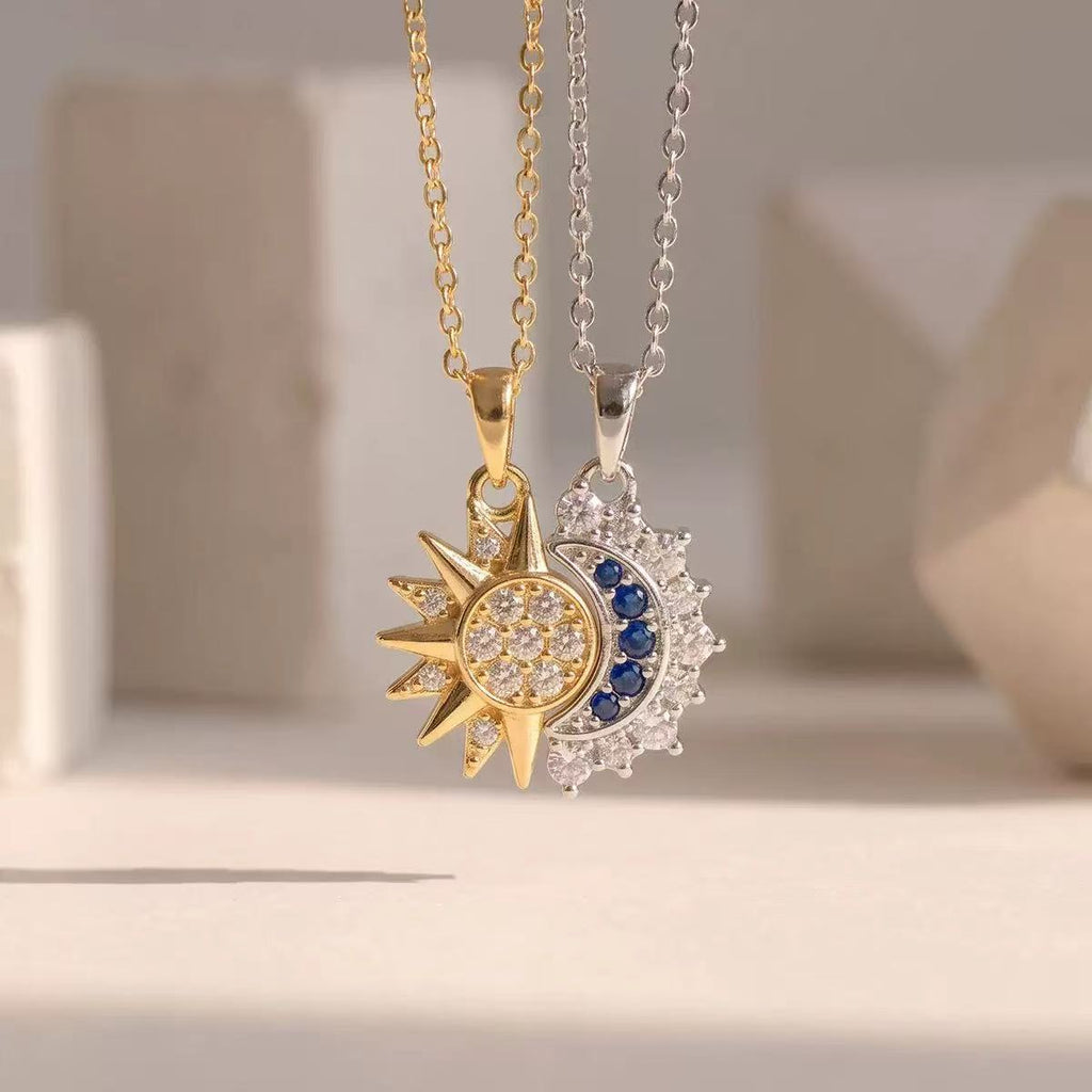 Sun and Moon Copper Inlaid Celestial Necklace