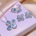 Aquamarine Four-Leaf Clover Jewelry Set