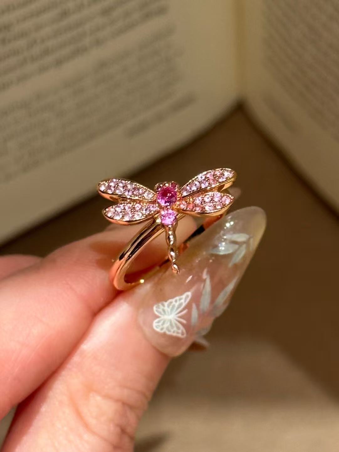 Sunset Red Dragonfly Gemstone Ring