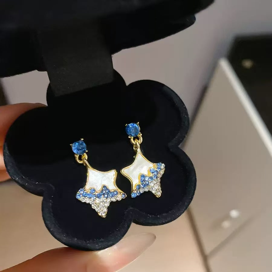 Zirconia Cloud Shell Star Stud Earrings