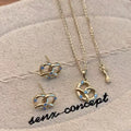 Coffee Gold-Tone Pretzel Knot & Blue Stone Jewelry Set