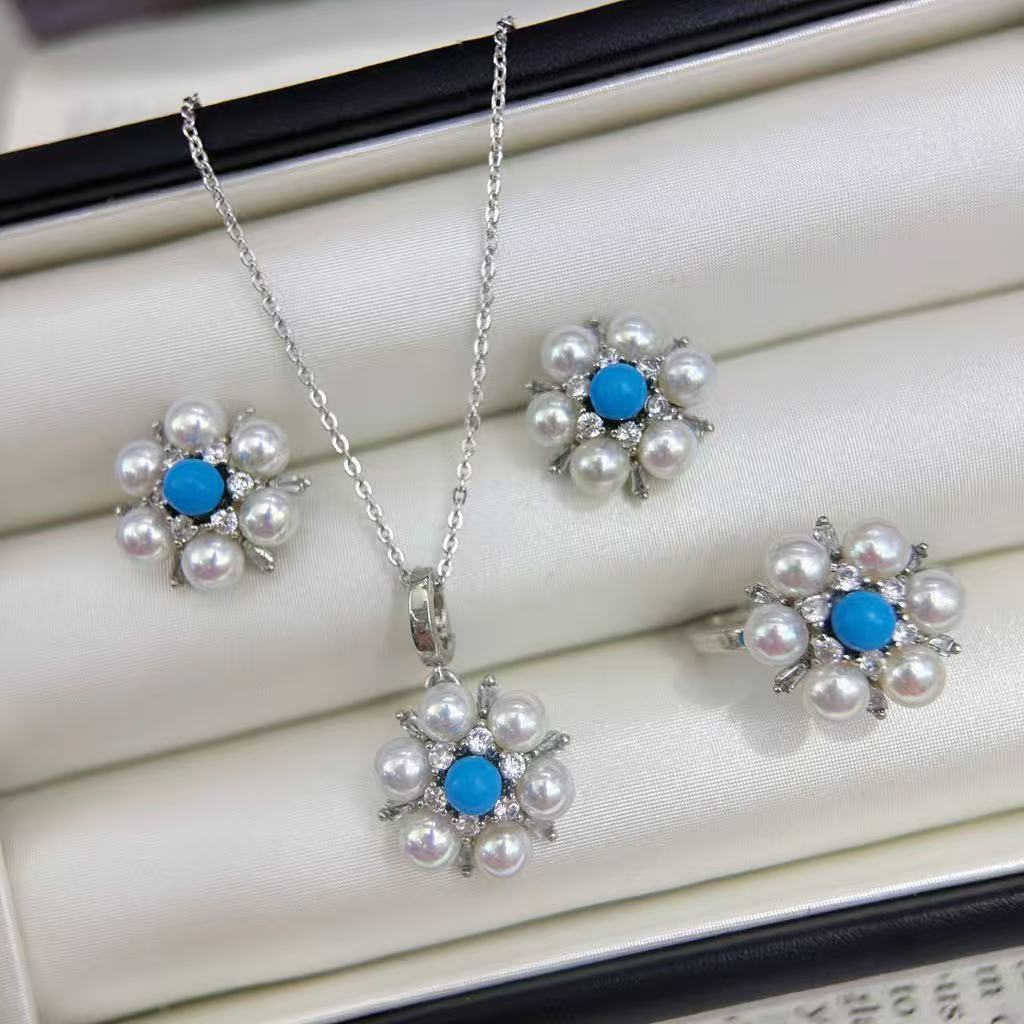 Pearl Turquoise Floral Jewelry Set