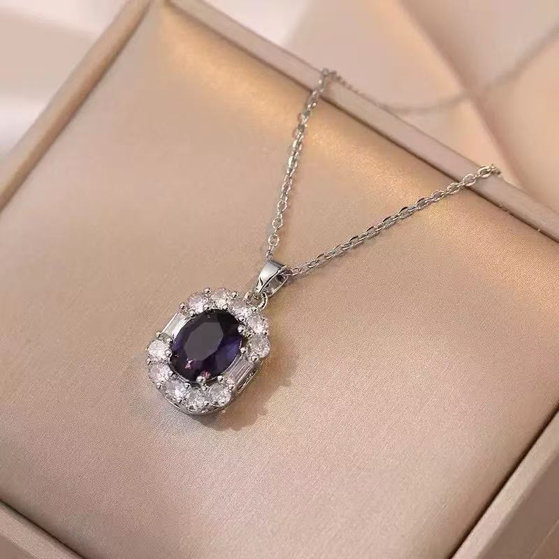 Purple Gemstone Halo Jewelry Set