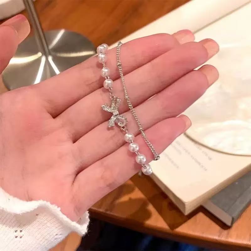 Double Layer Pearl Bow Bracelet