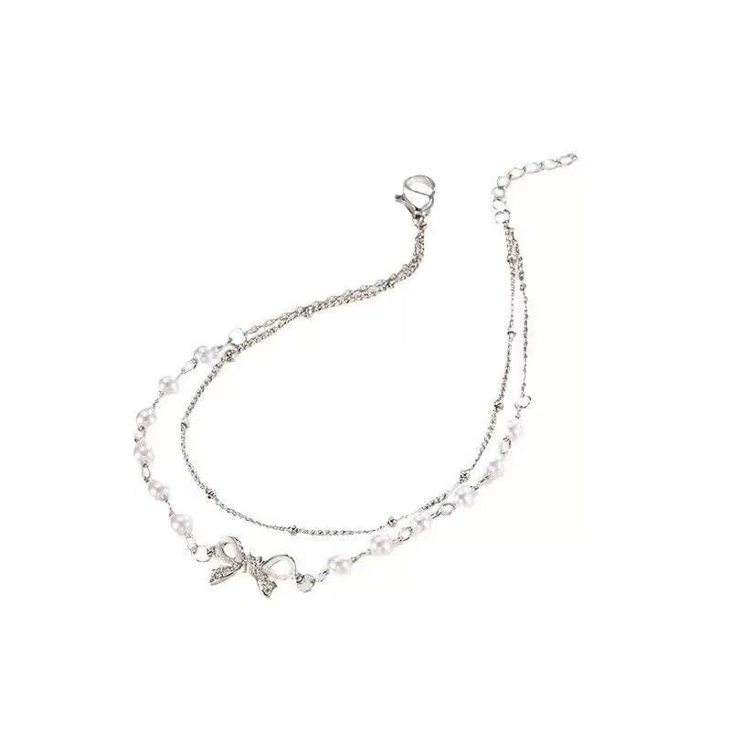 Double Layer Pearl Bow Bracelet