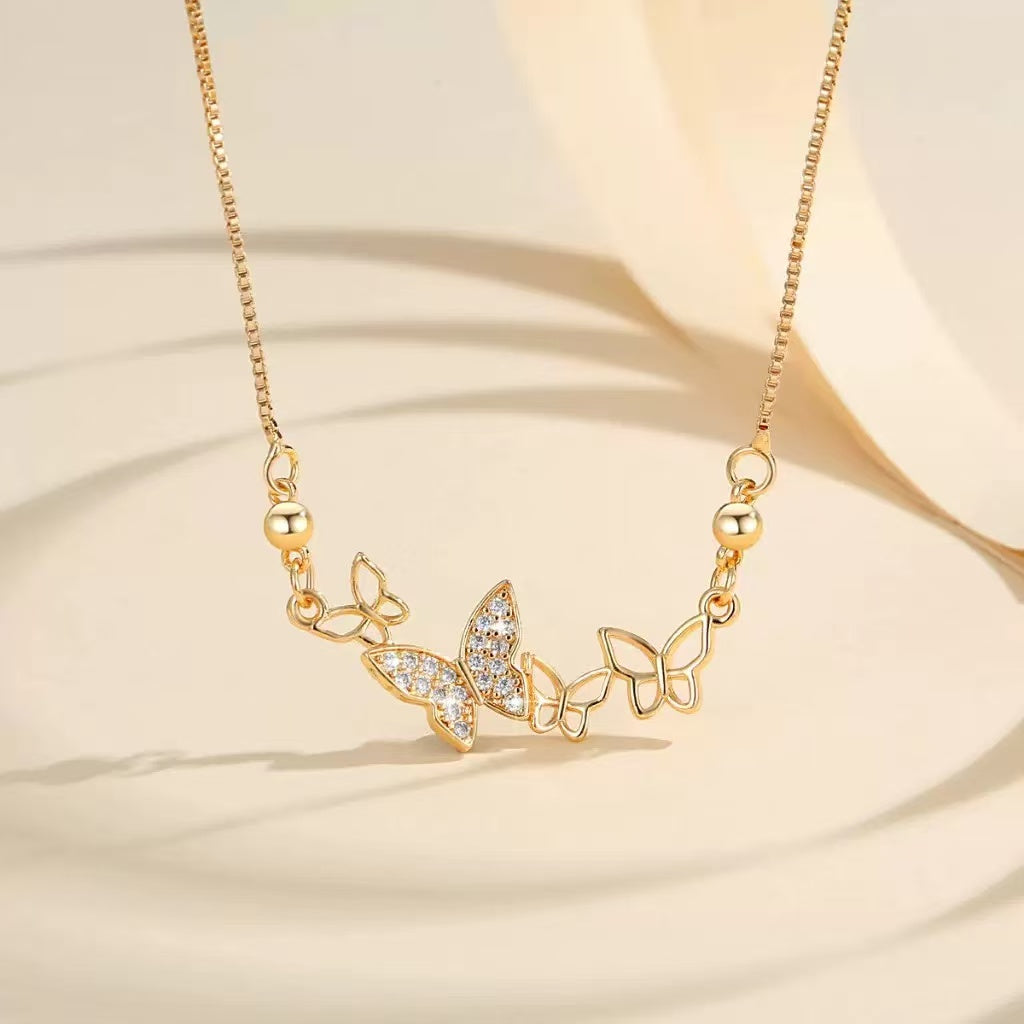 Copper Delicate Butterfly Zircon Necklace