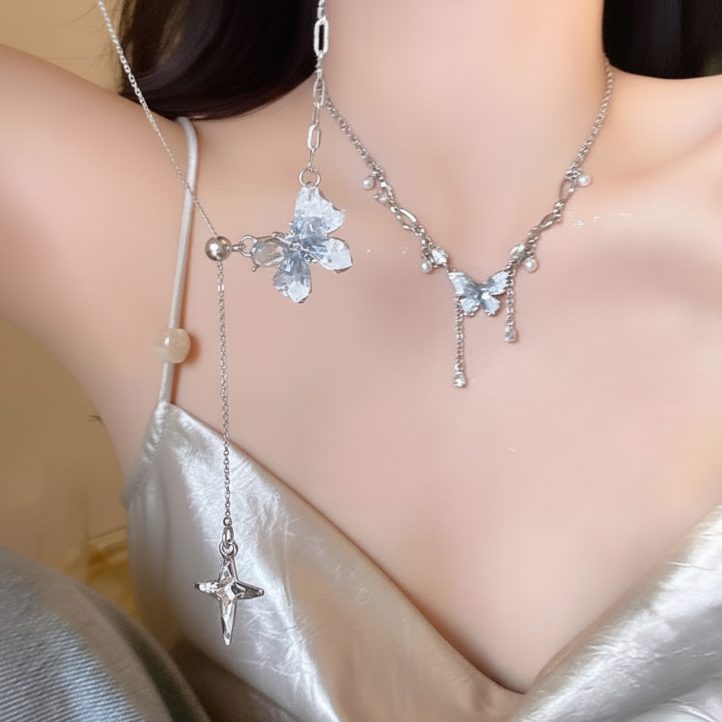 蝴蝶项链上身图去水印
