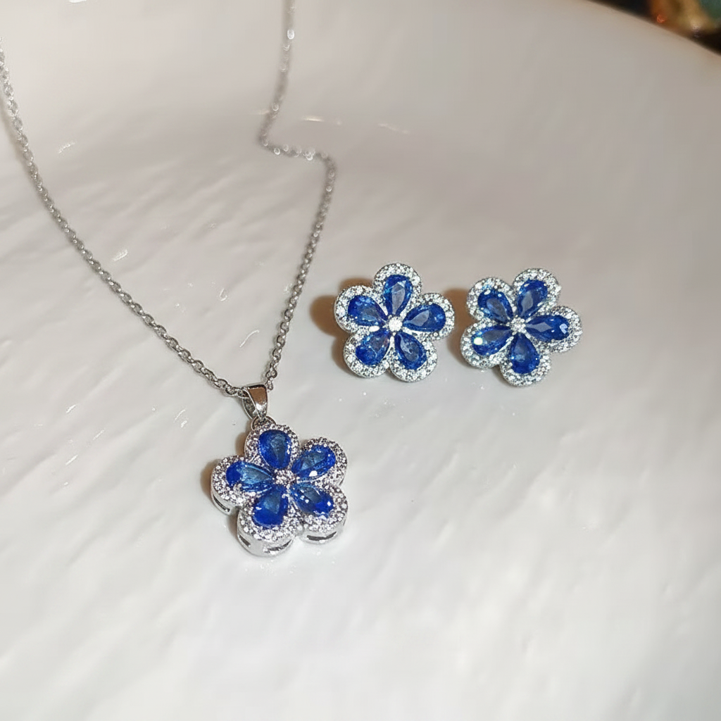 蓝宝石花朵珠宝套装