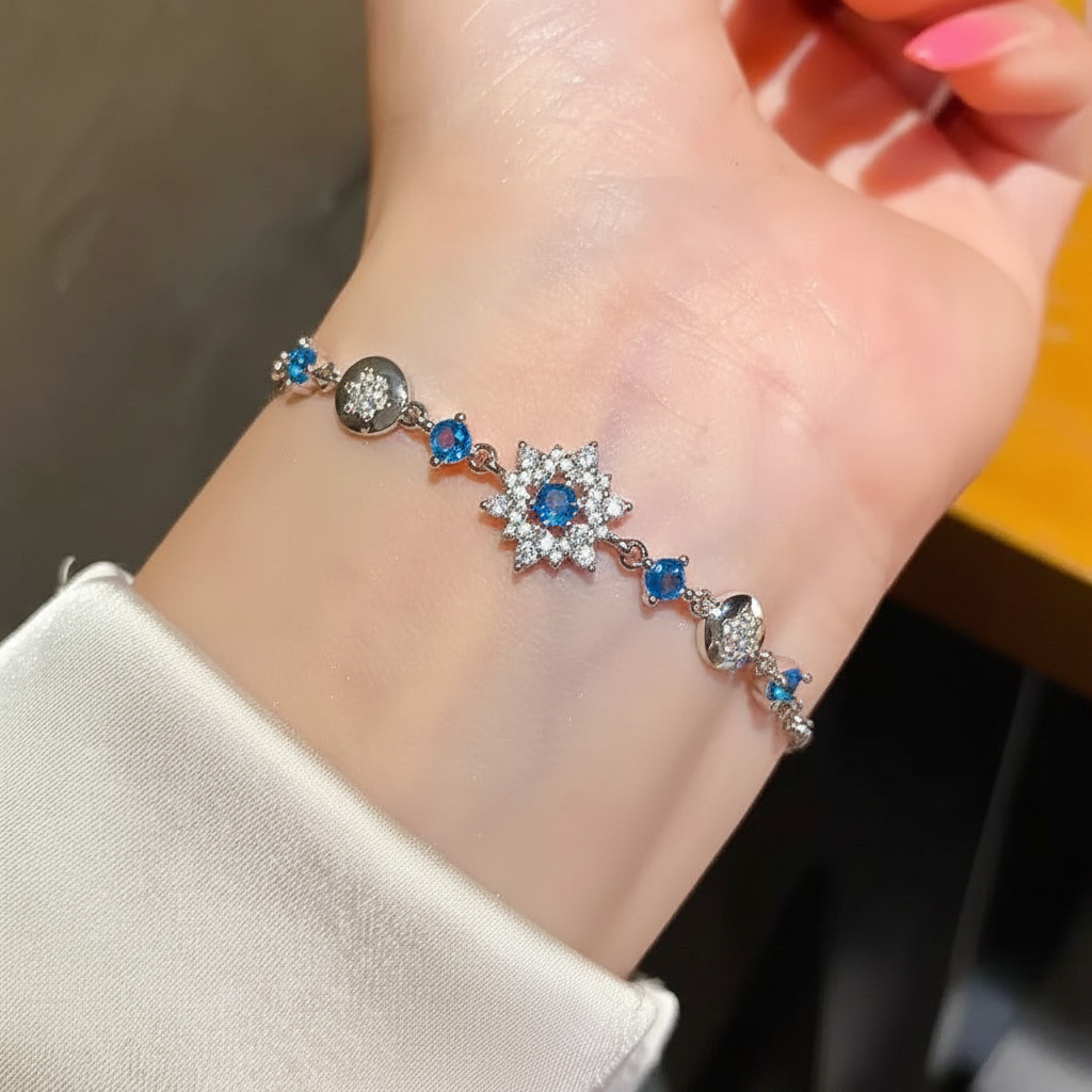 锆石雪花手链上手图