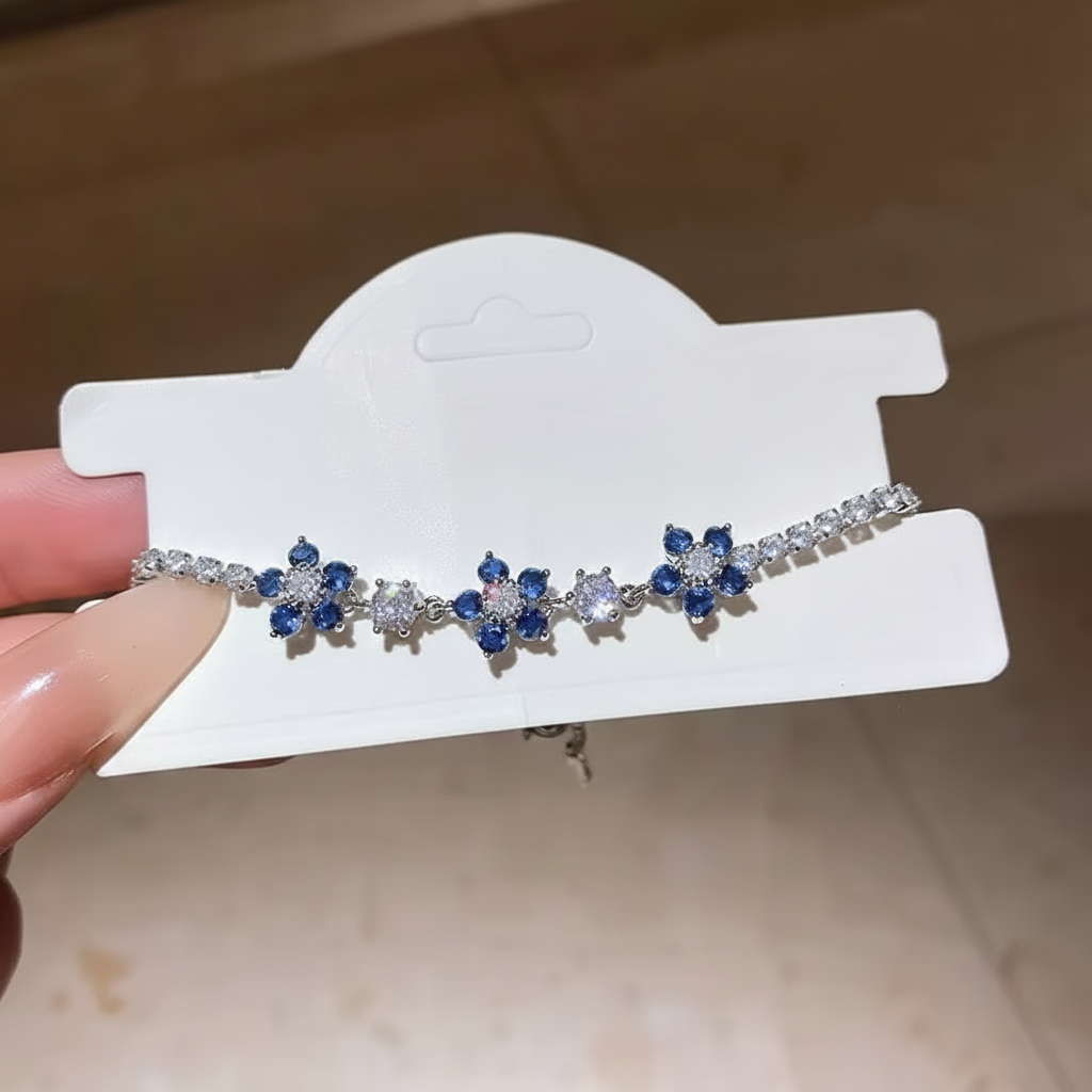 蓝色锆石花朵手链