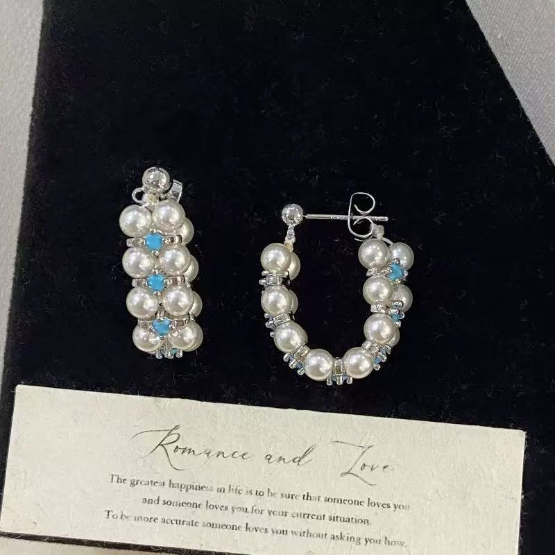 Blue Turquoise Woven Double Row Diamond Bracelet Set