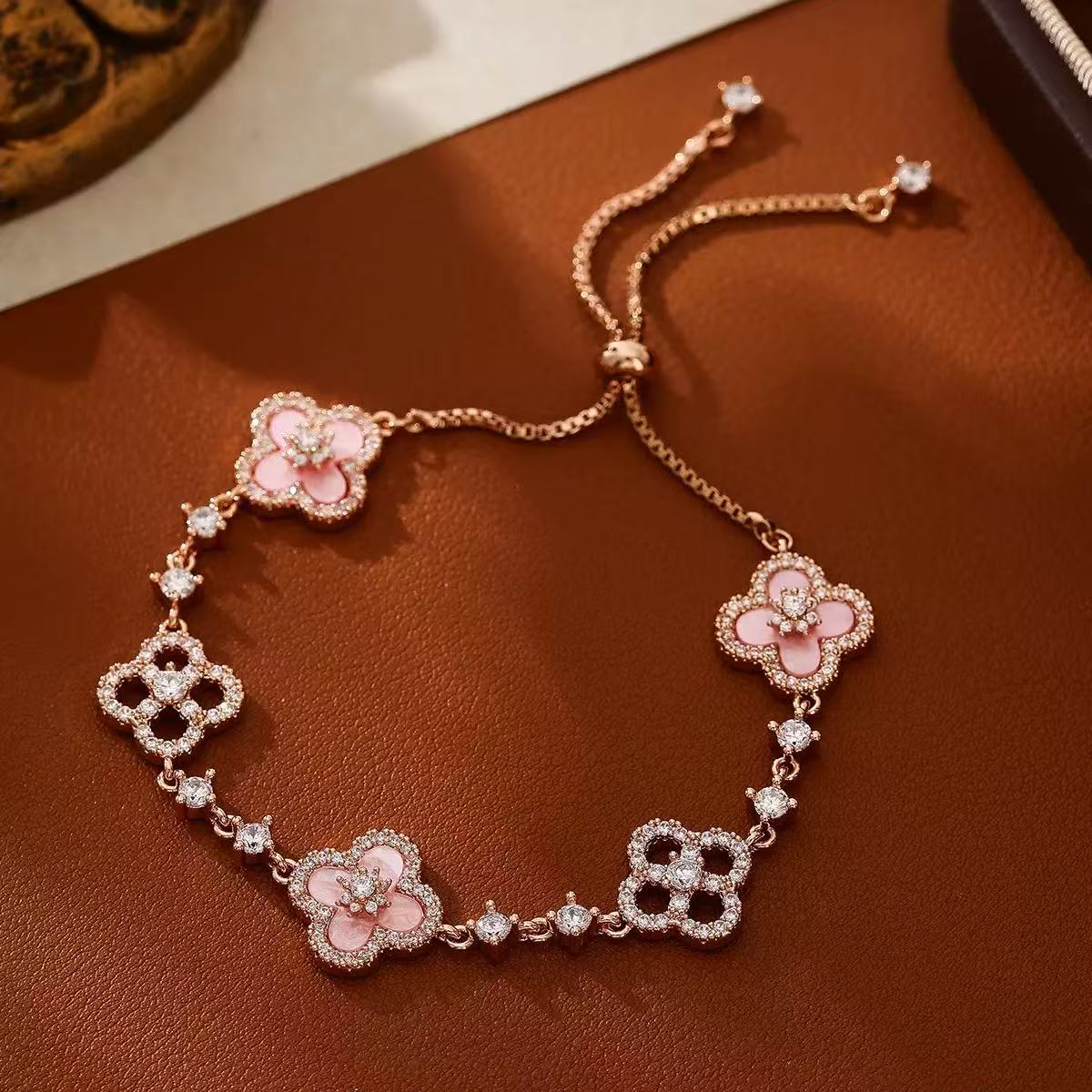 Lucky Pink Four-Leaf Clover Necklace