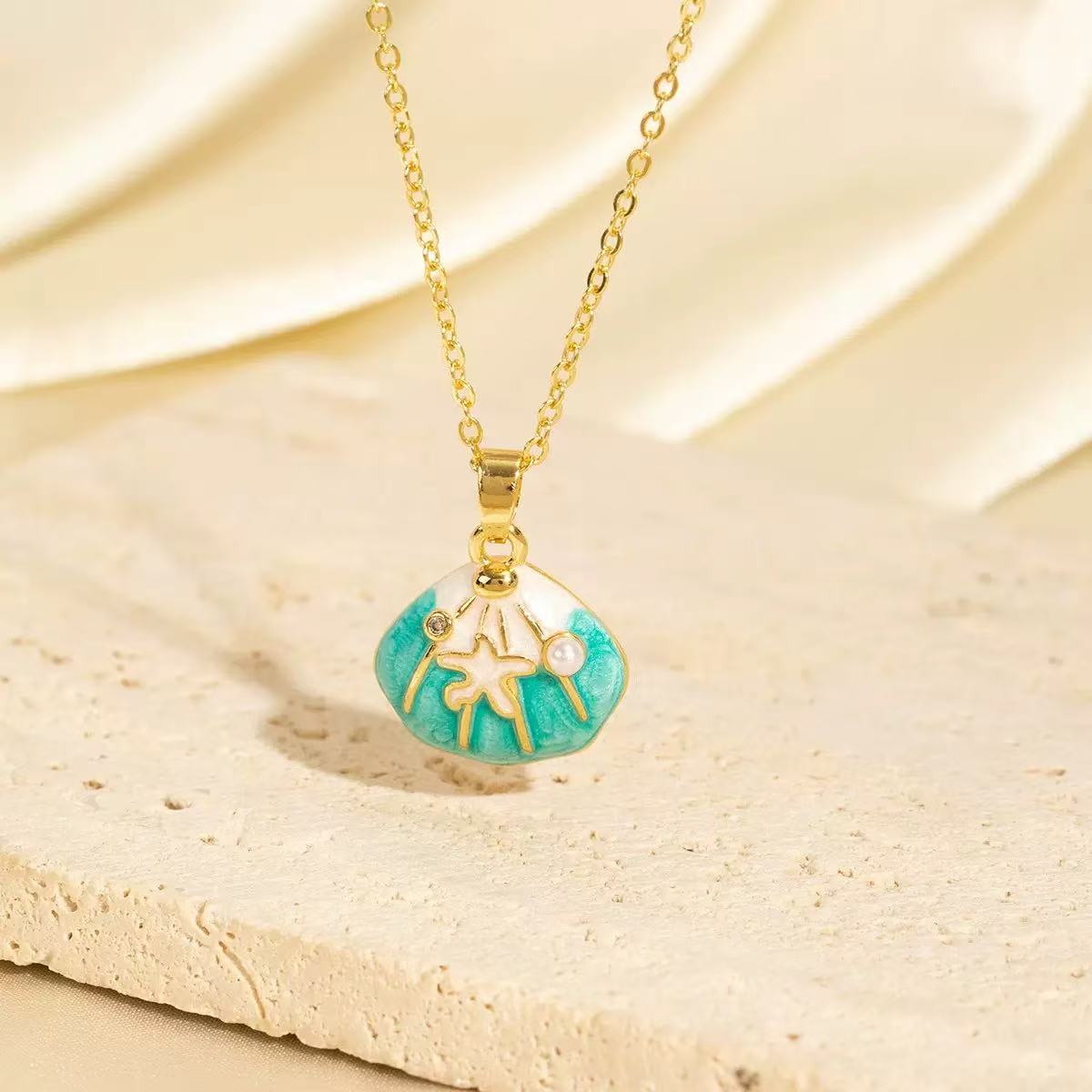 Ocean Series Copper Gold Plated Crab Pearl Zircon Necklace