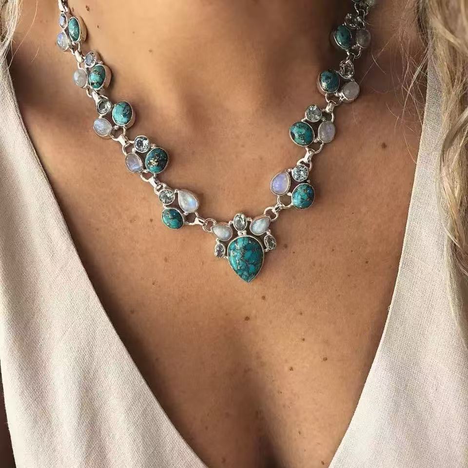 Bohemian Turquoise Flower Necklace
