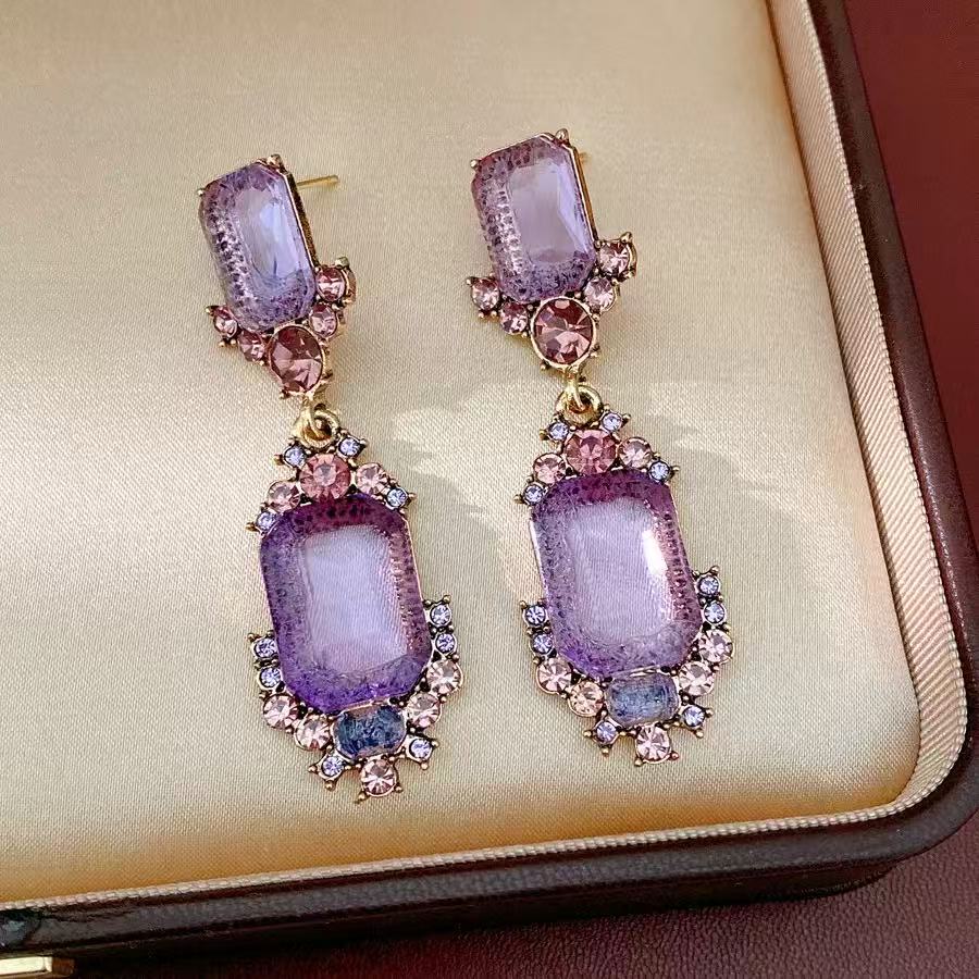 Vintage Amethyst Geometric Square Crystal Necklace