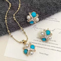 Four-Leaf Flower Pearl Zircon Turquoise Necklace