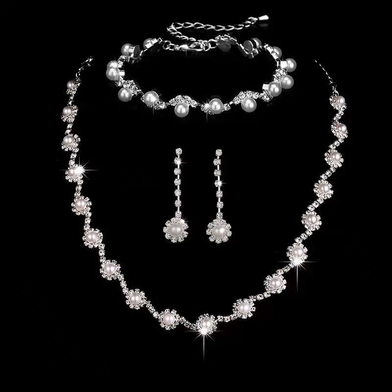 Crystal Pearl Chain Jewelry Set