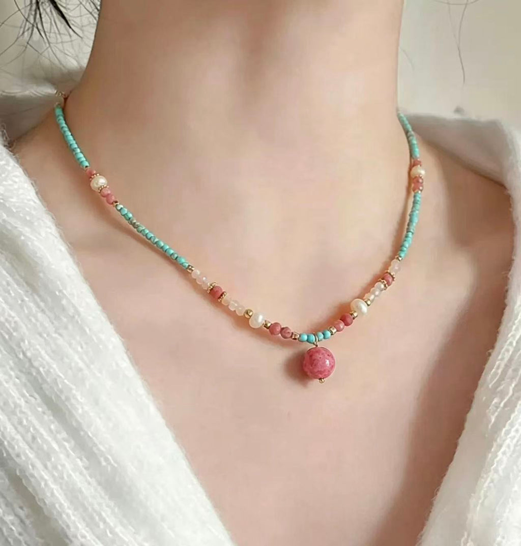 Dopamine Colorful Beaded Turquoise Necklace