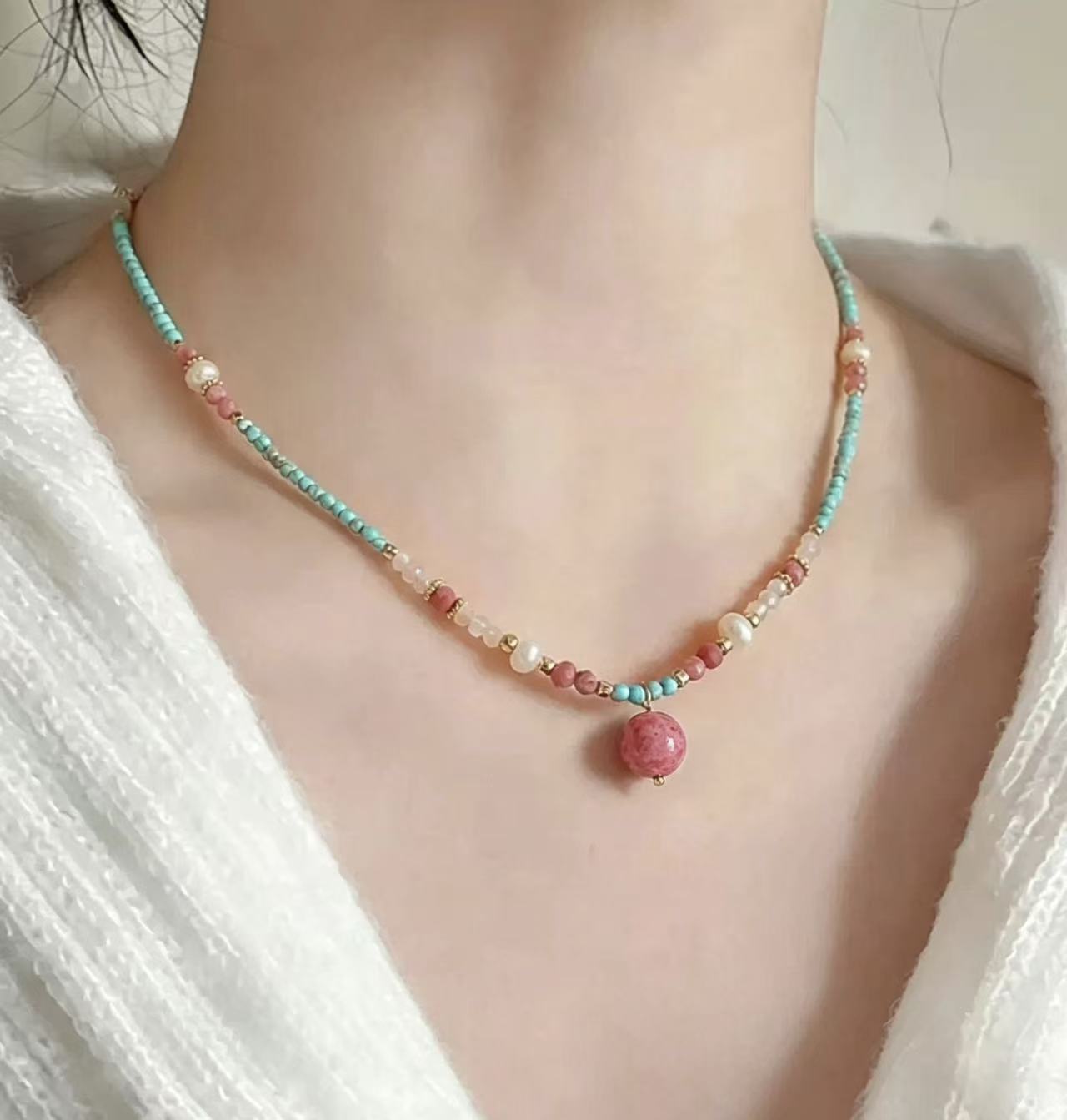 Dopamine Colorful Beaded Turquoise Necklace