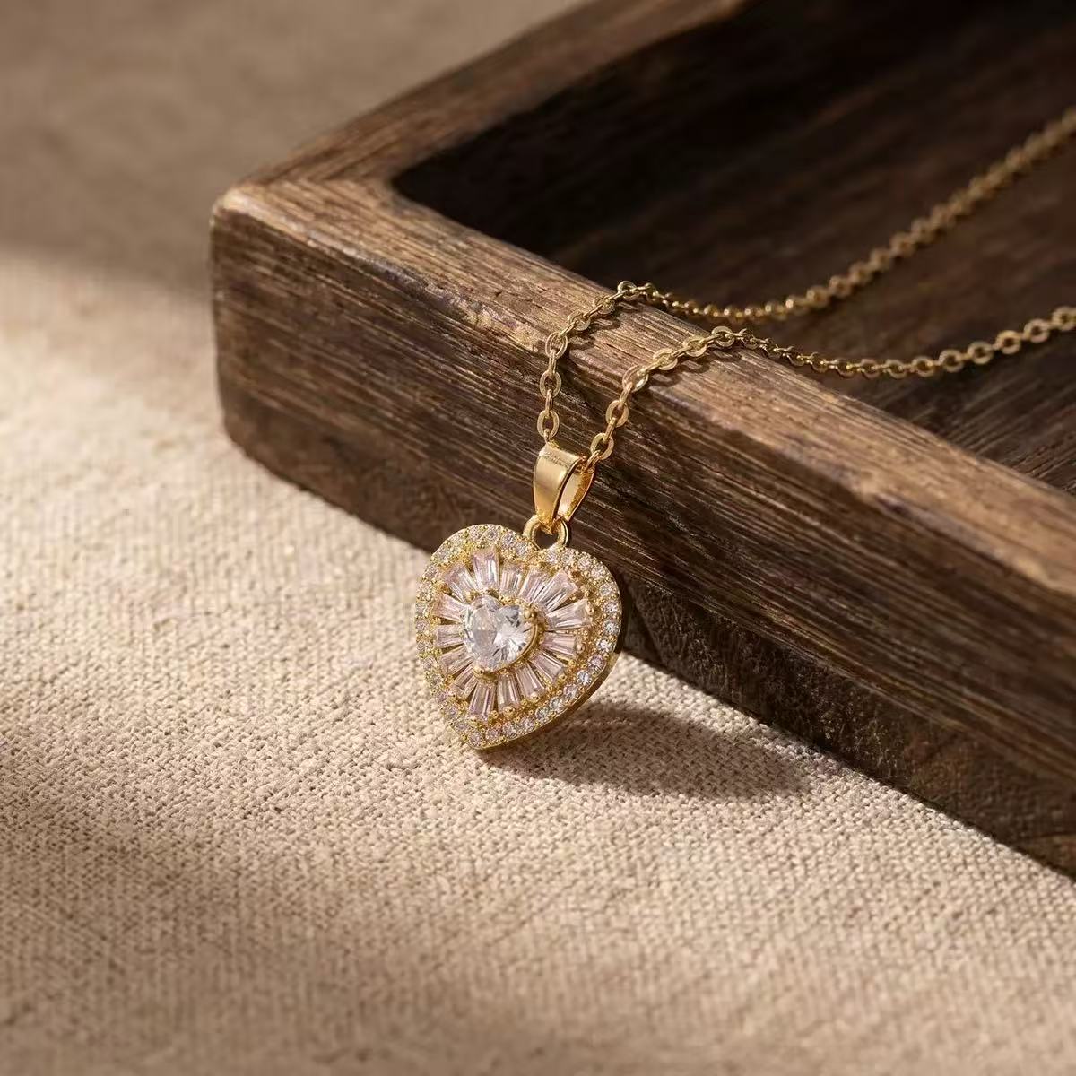 Copper Full Crystal Heart Necklace