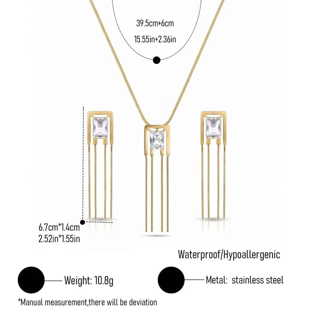 Geometric Tassel Zircon Necklace Set