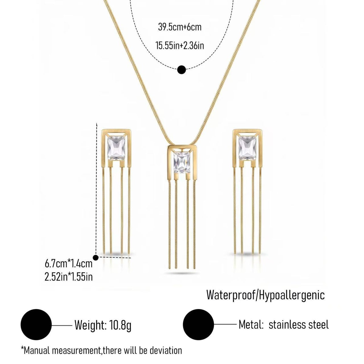 Geometric Tassel Zircon Necklace Set