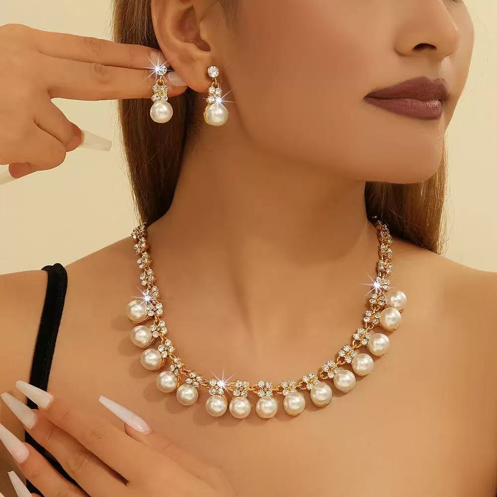 Crystal Rhinestone Pearl Jewelry Set