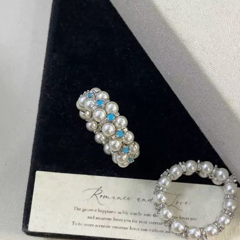 Blue Turquoise Woven Double Row Diamond Bracelet Set
