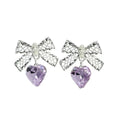 S925 Silver Bow Heart Purple Zirconia Earrings
