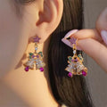 Rhinestone Christmas Tree & Bell Earrings