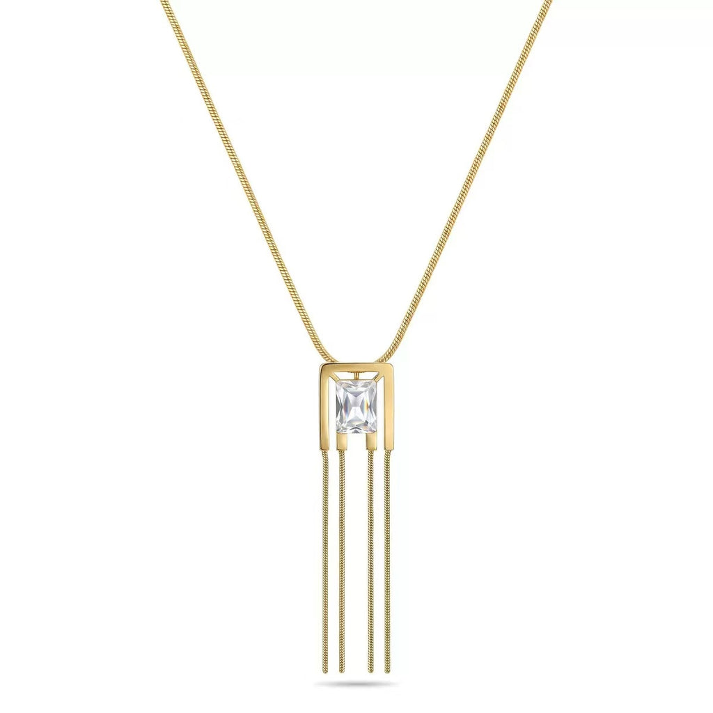 Geometric Tassel Zircon Necklace Set