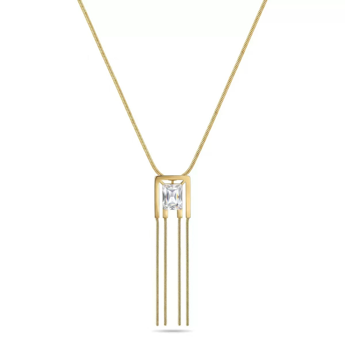 Geometric Tassel Zircon Necklace Set