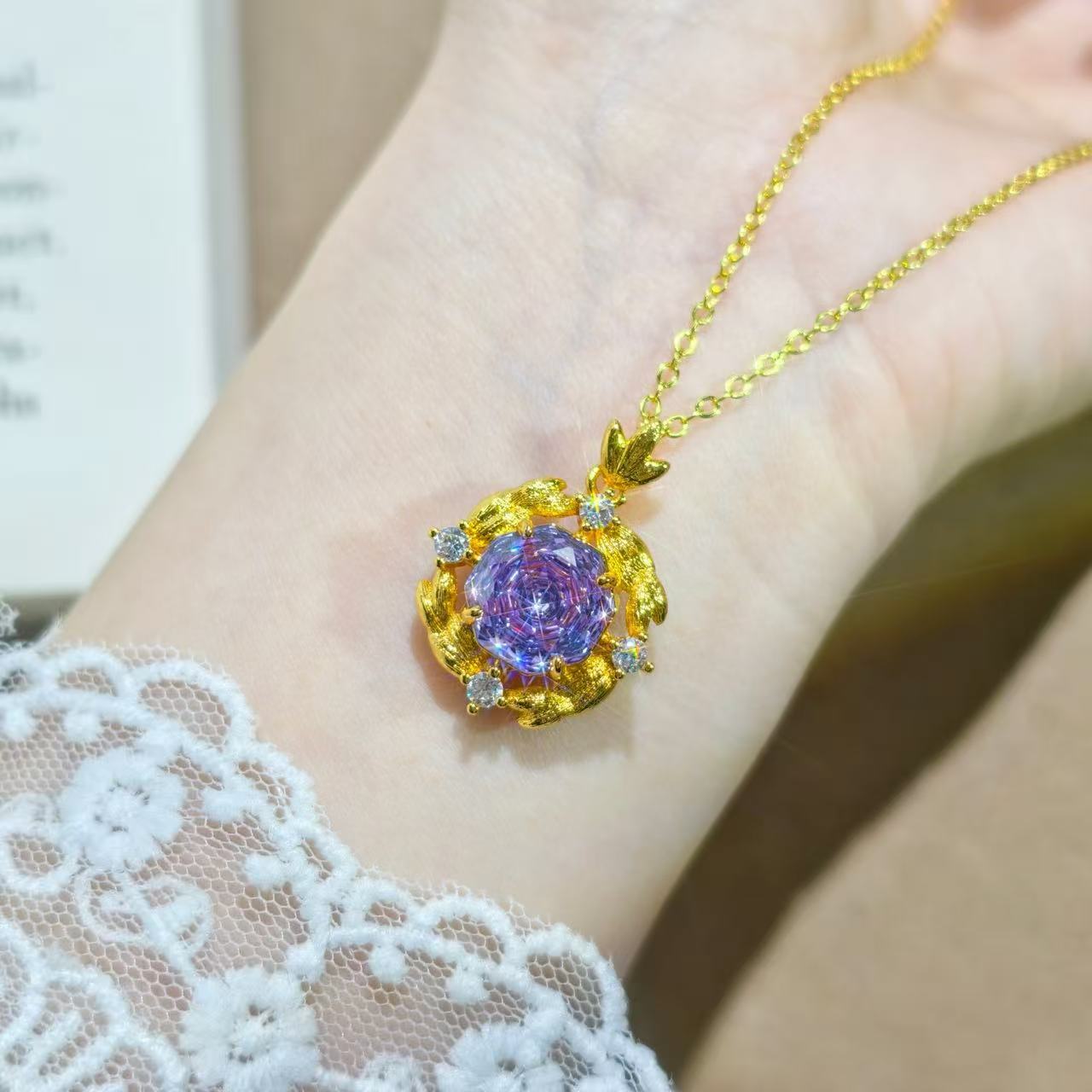 Octagon Rose Purple Zirconia Jewelry Set