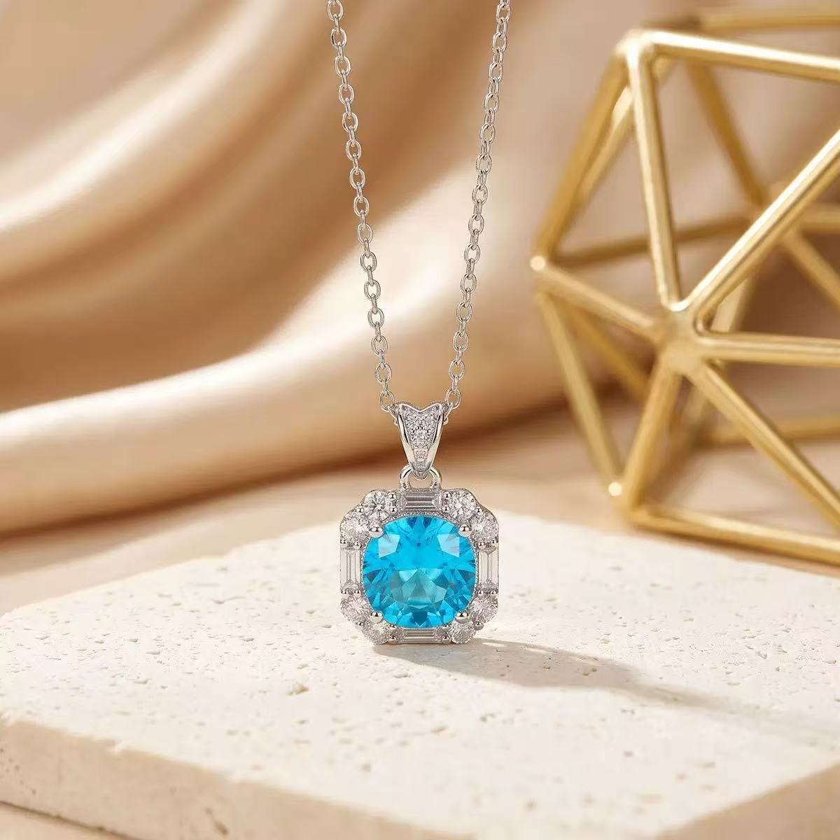 Copper Inlaid Geometric Blue Zircon Jewelry Set