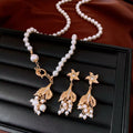 French Vintage Gold Leaf Pearl Grape Jewelry Set