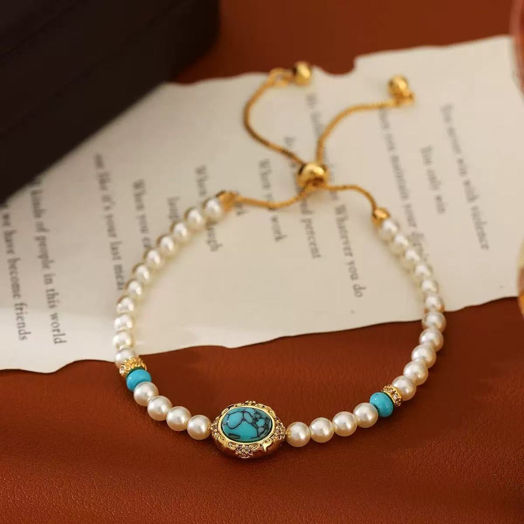 Vintage Natural Turquoise Pearl Bracelet