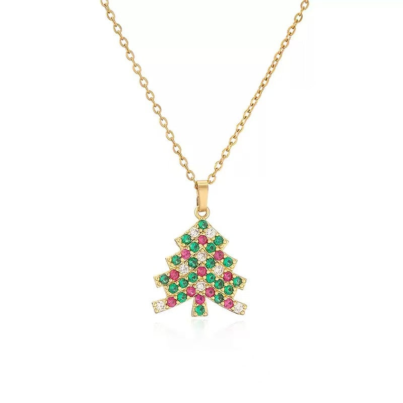 Colorful Zircon Copper Christmas Charm Necklace