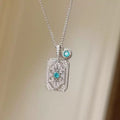 Vintage Silver Hollow Blue Diamond Lucky Pendant Necklace