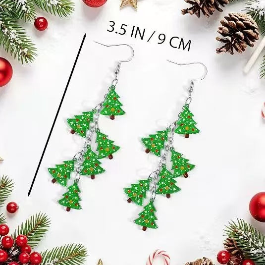 Green Acrylic Christmas Tree Tassel Party Earrings