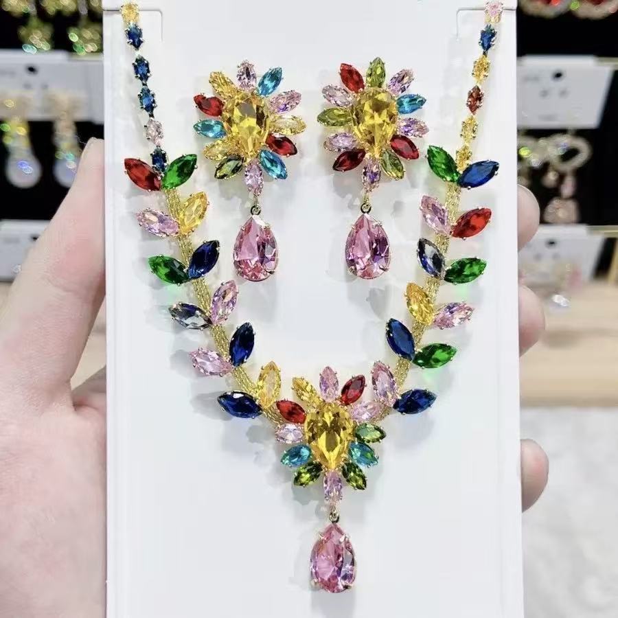 Luxury Multicolor Zircon Flower Jewelry Set