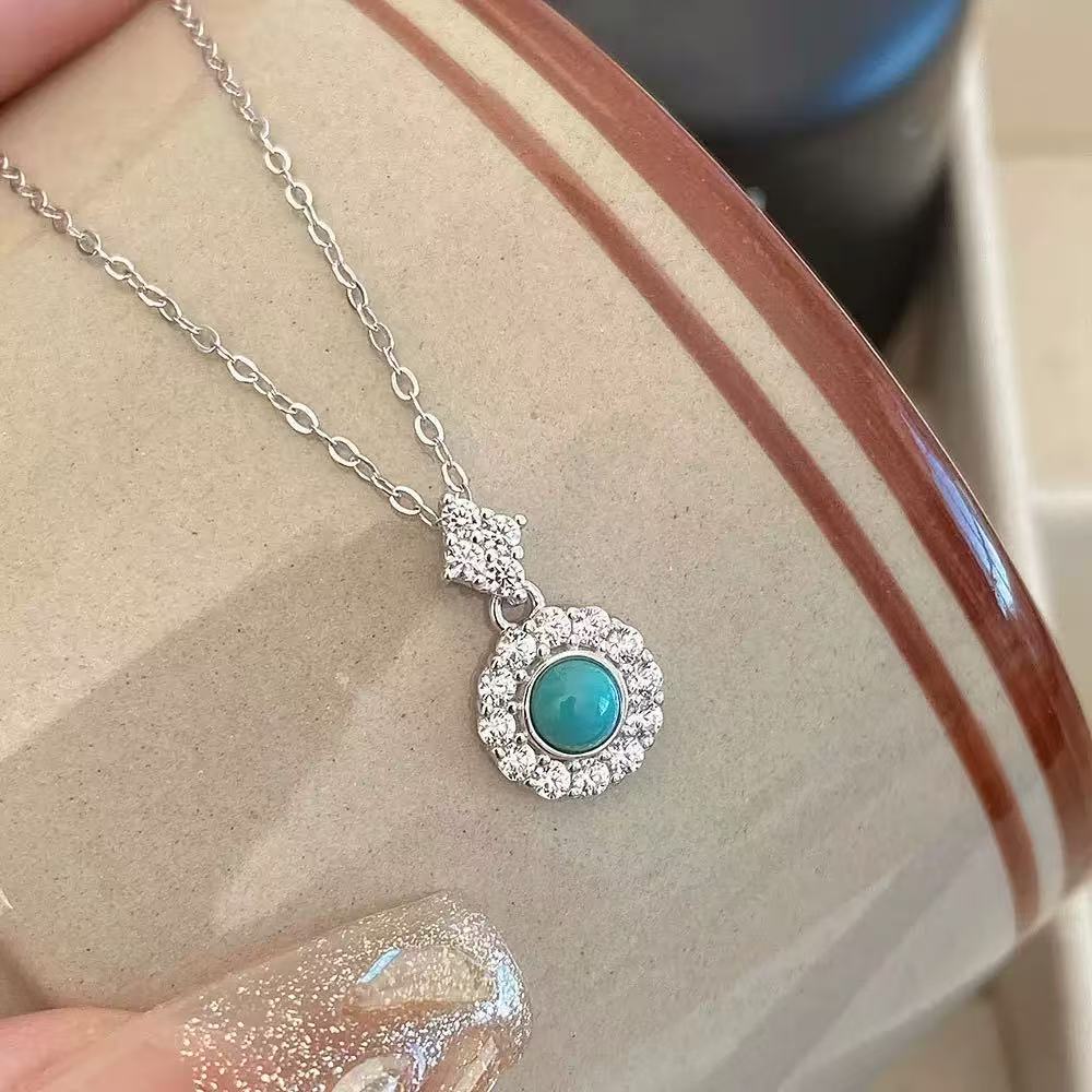 S925 Sterling Silver Turquoise Elegant Pendant Necklace